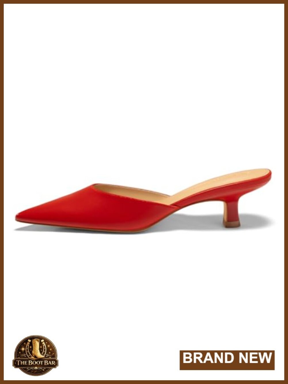 Womens Kitten Low Heels Mules Closed Pointed Toe Pumps Slip On Faux Leather